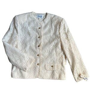 Vtg Lace‎ Blazer Womens 12 Deadstock Ivory Romantic Fairy Cottage Core Lace Boho